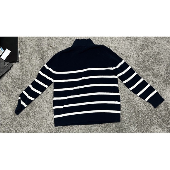 H&M Men's Zip-Up Sweater in Navy and White Stripes - Picture 2 of 2
